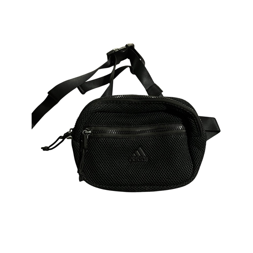 Adidas Black Mesh Fanny Pack Waist Bag Adjustable Strap Zip Closure